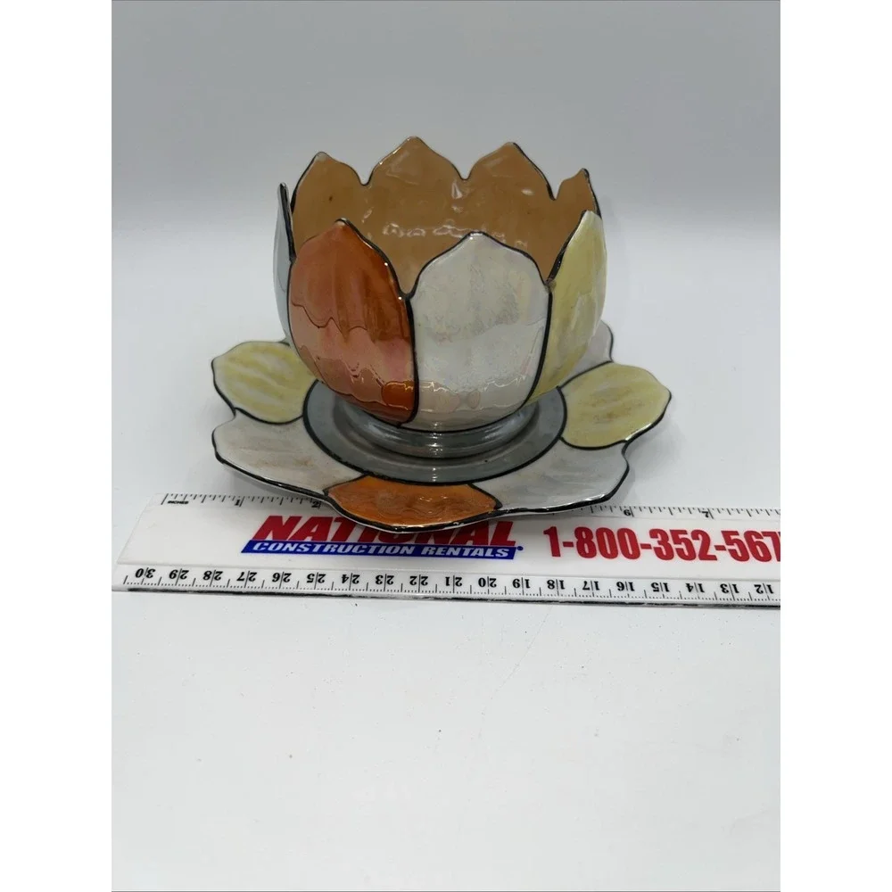 Gold Castle Lotus Rice Bowl Plate‎ Vintage Carnival Orange And Yellow